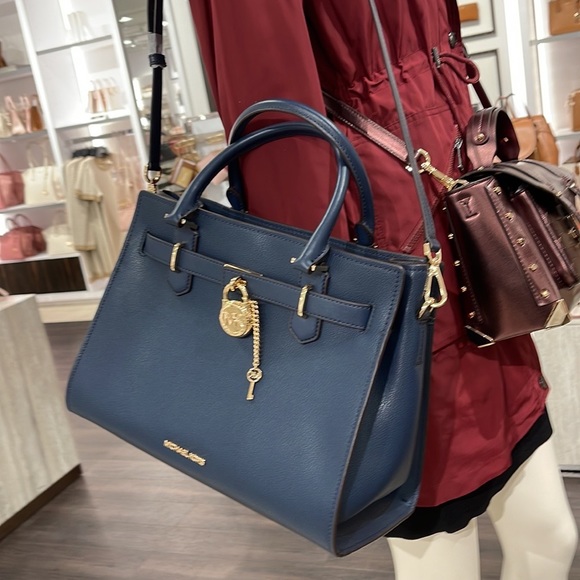 Michael Kors 35T1GHMS2L Hamilton Medium Satchel Crossbody Navy - Picture 3 of 16